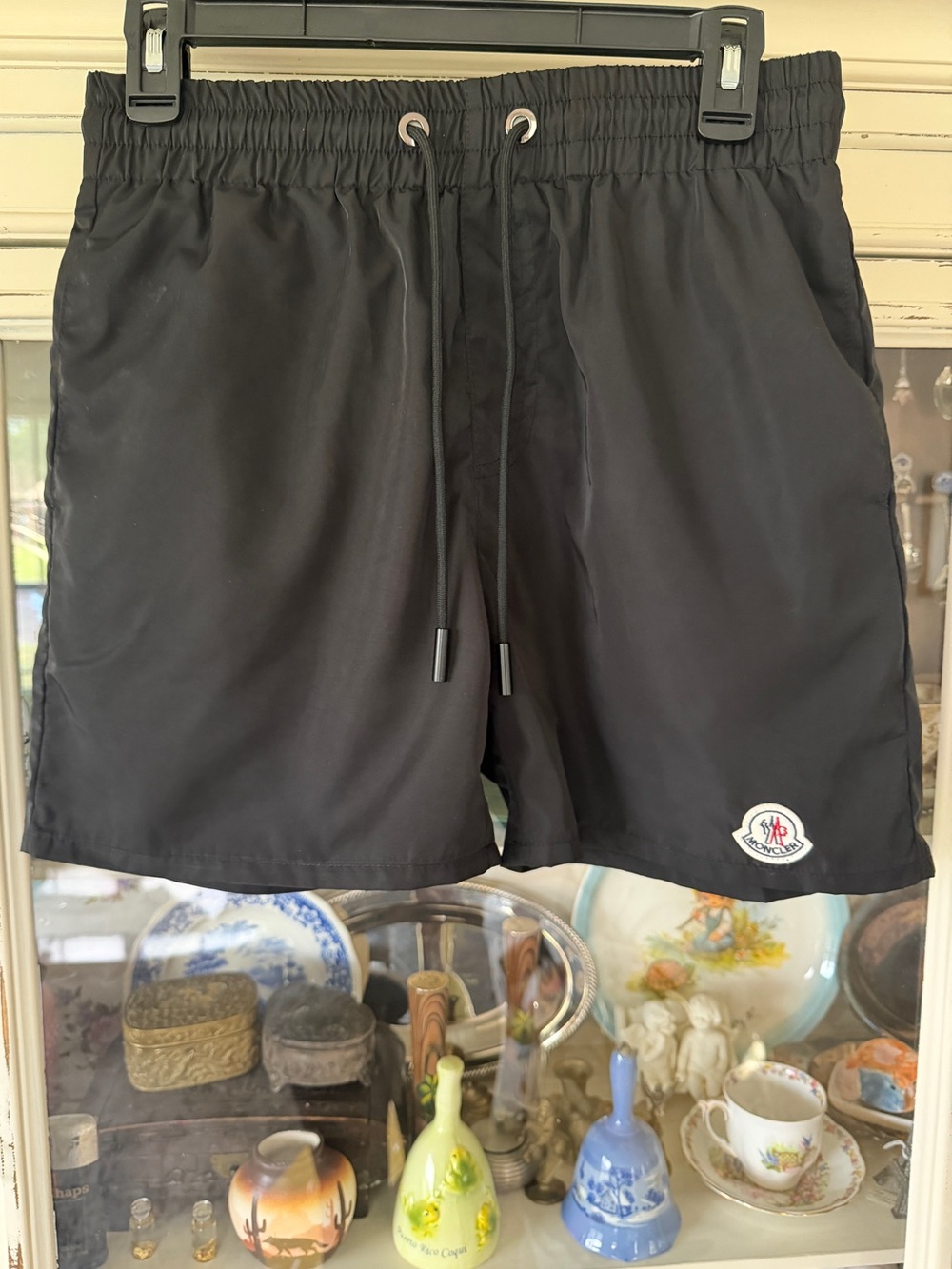 Moncler Black Swim Trunks with Logo Patch